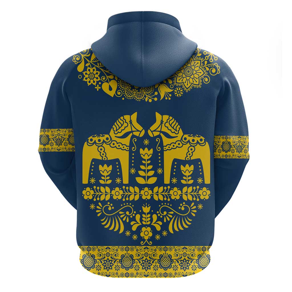 Sweden Dalecarlian Horse Hoodie Floral Folk Pattern Blue Version LT18