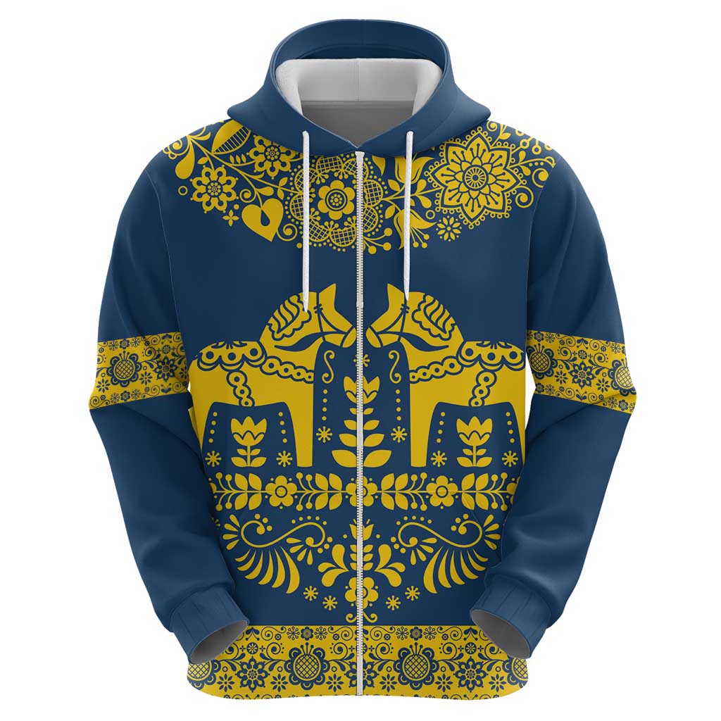 Sweden Dalecarlian Horse Hoodie Floral Folk Pattern Blue Version LT18