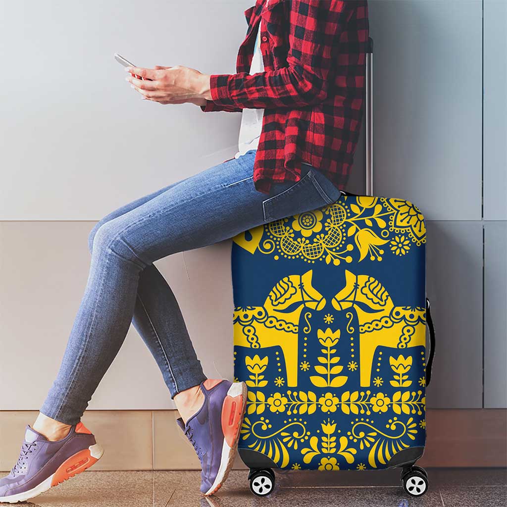 Sweden Dalecarlian Horse Luggage Cover Floral Folk Pattern Blue Version LT18