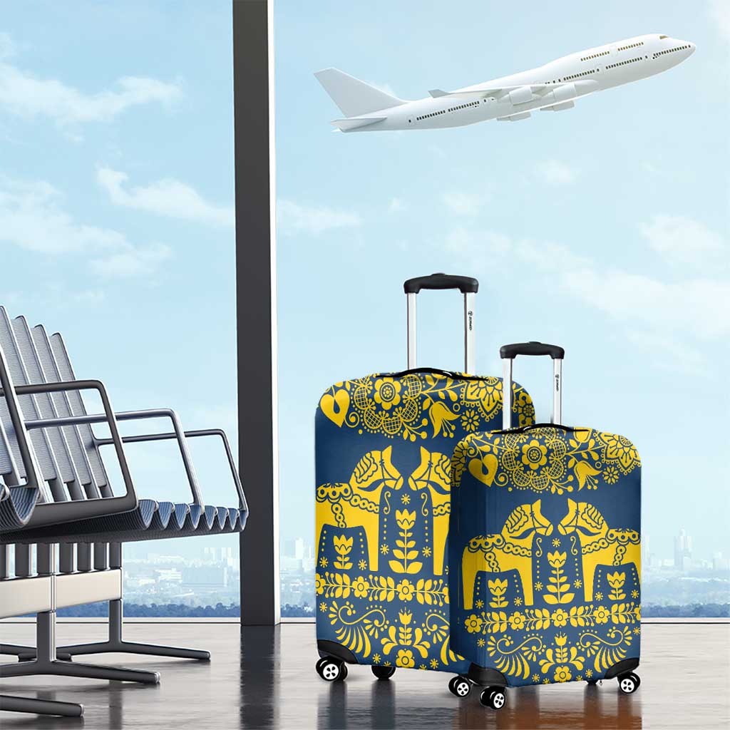 Sweden Dalecarlian Horse Luggage Cover Floral Folk Pattern Blue Version LT18