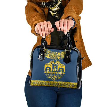 Sweden Dalecarlian Horse Shoulder Handbag Floral Folk Pattern Blue Version LT18