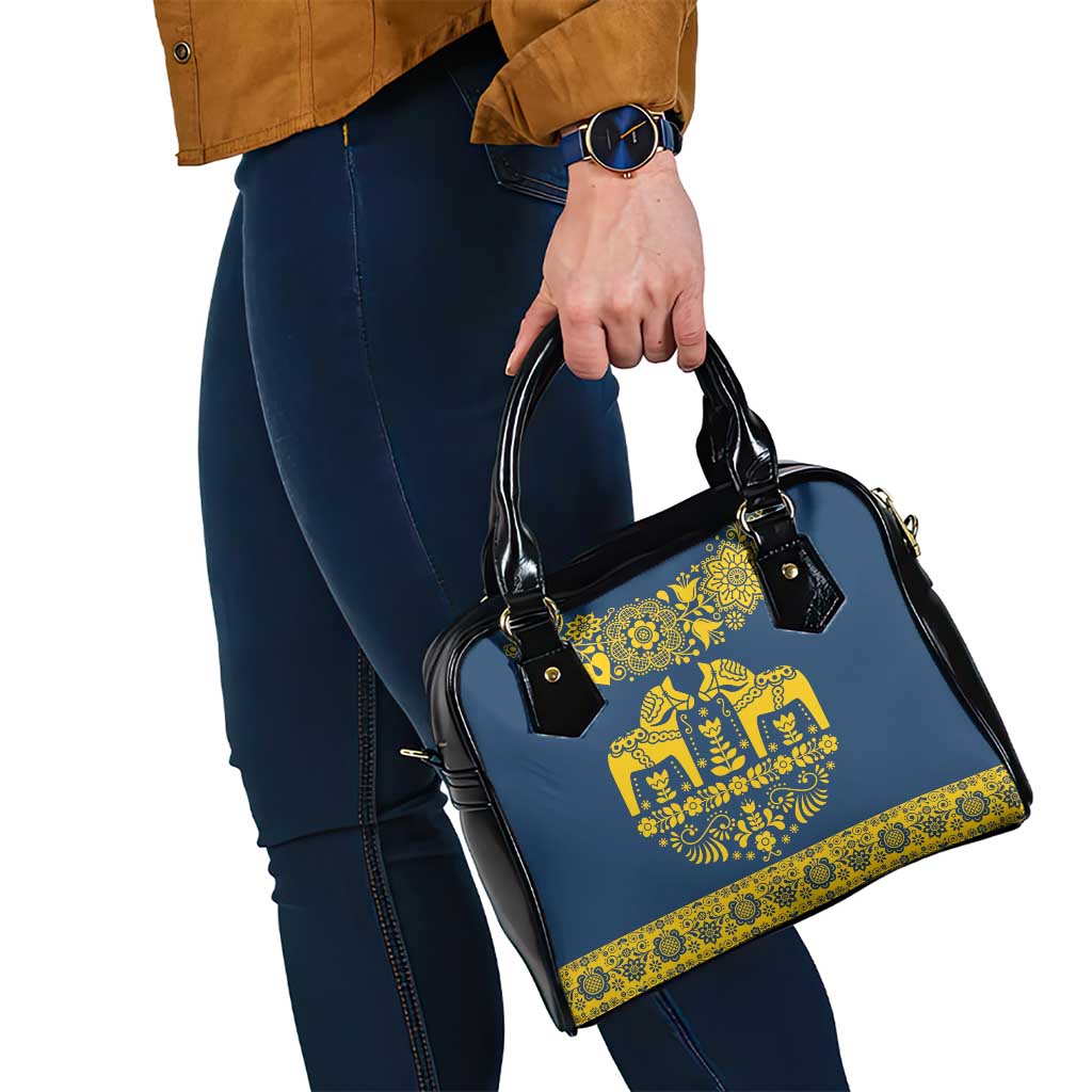 Sweden Dalecarlian Horse Shoulder Handbag Floral Folk Pattern Blue Version LT18