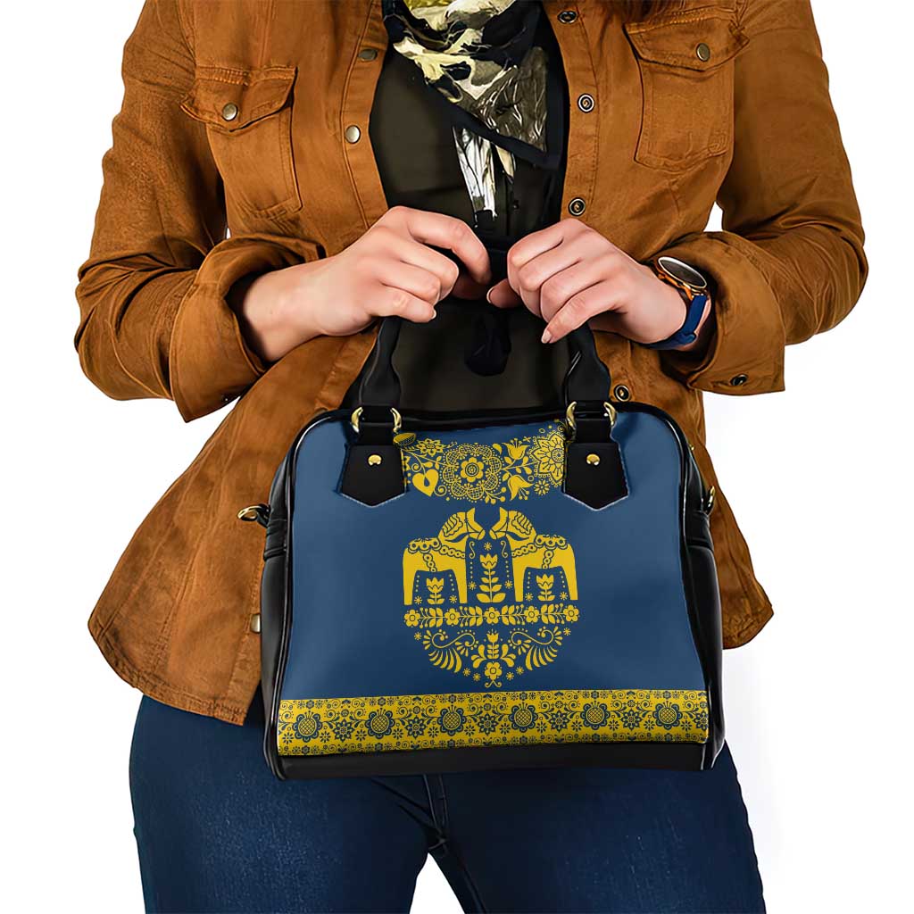 Sweden Dalecarlian Horse Shoulder Handbag Floral Folk Pattern Blue Version LT18
