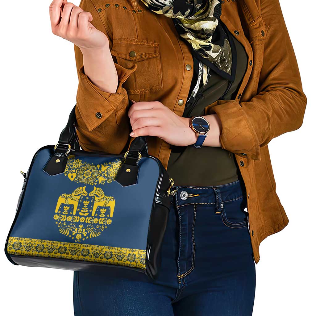 Sweden Dalecarlian Horse Shoulder Handbag Floral Folk Pattern Blue Version LT18
