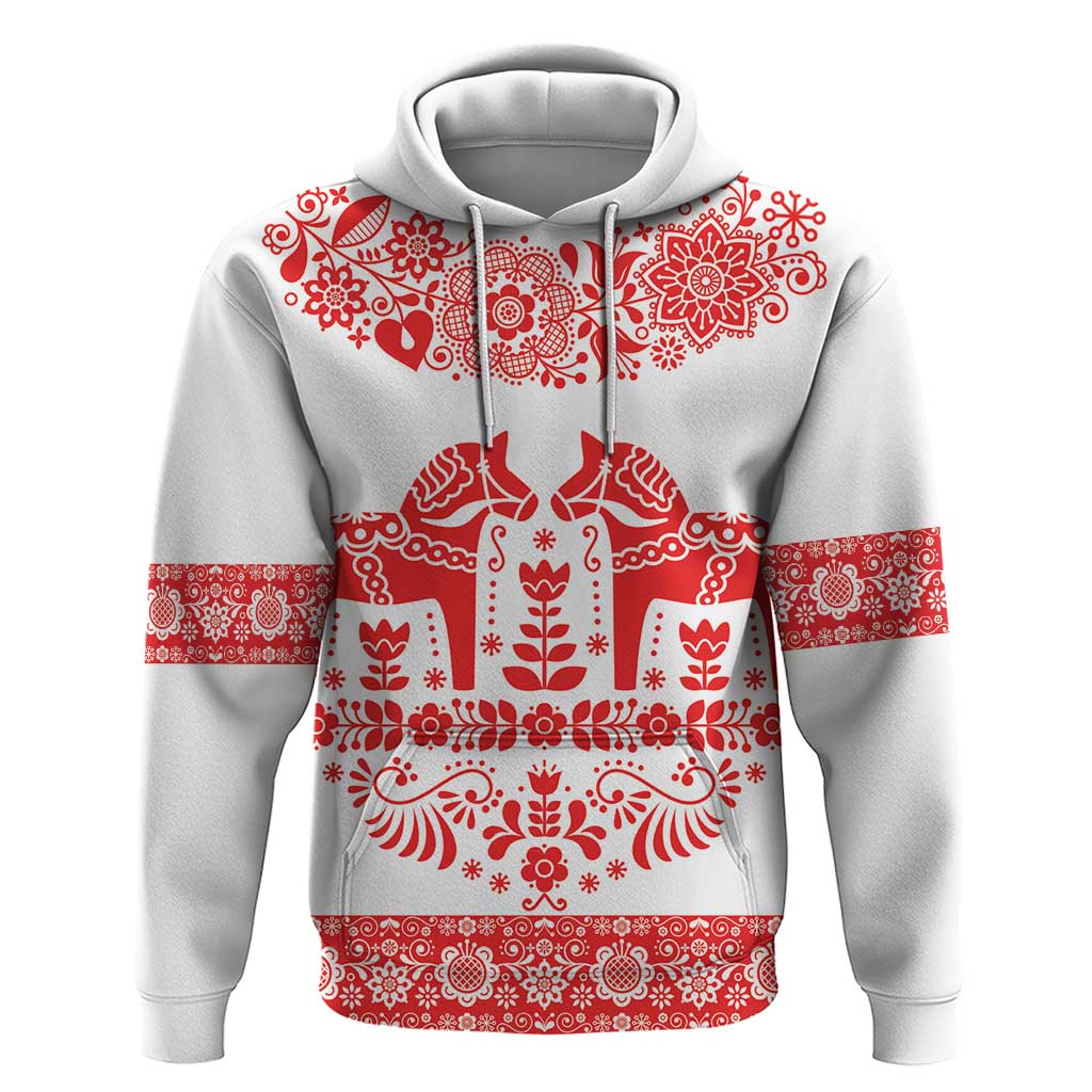 Sweden Dalecarlian Horse Hoodie Floral Folk Pattern White Version LT18