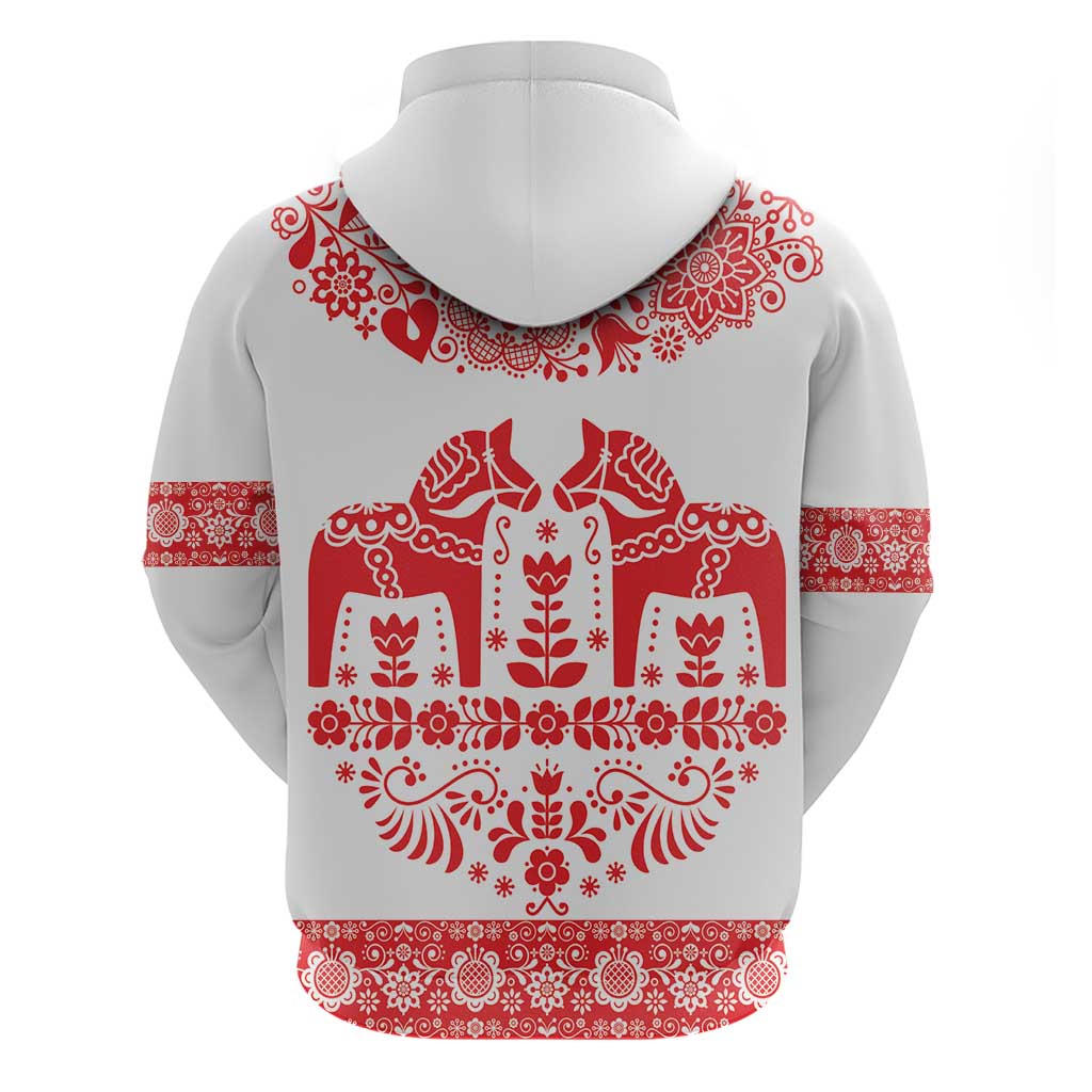 Sweden Dalecarlian Horse Hoodie Floral Folk Pattern White Version LT18