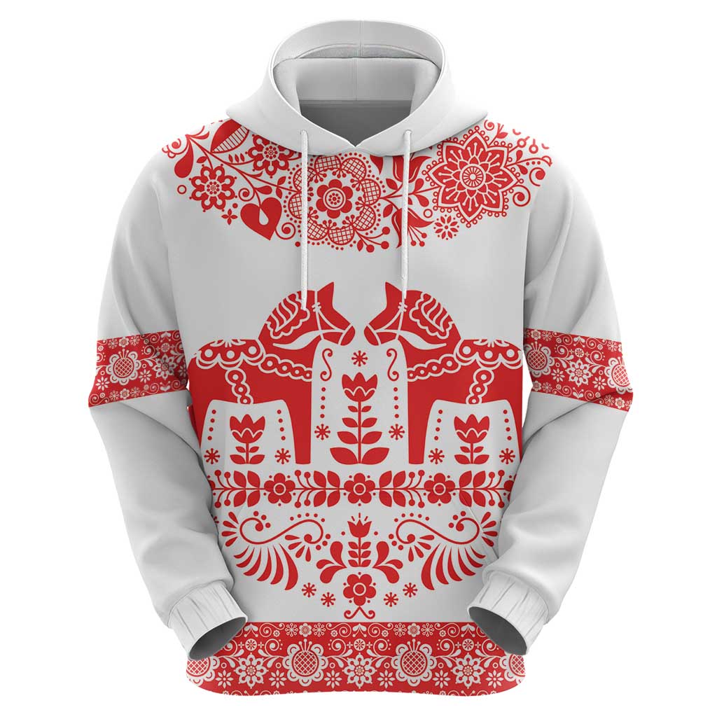 Sweden Dalecarlian Horse Hoodie Floral Folk Pattern White Version LT18