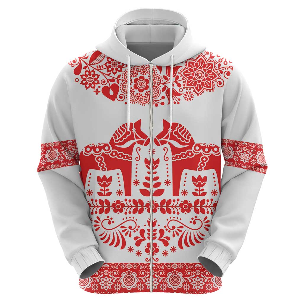 Sweden Dalecarlian Horse Hoodie Floral Folk Pattern White Version LT18