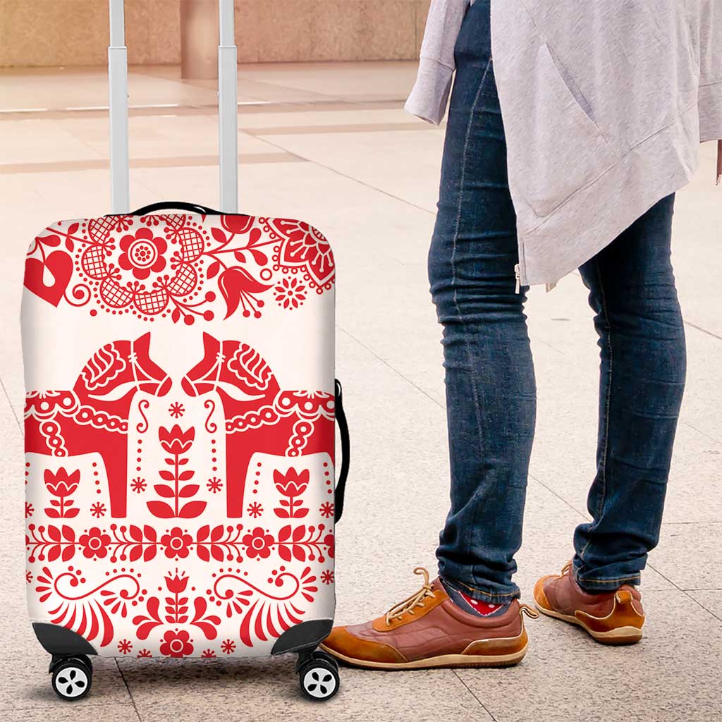 Sweden Dalecarlian Horse Luggage Cover Floral Folk Pattern White Version LT18