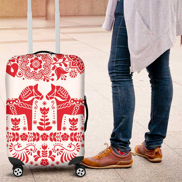 Sweden Dalecarlian Horse Luggage Cover Floral Folk Pattern White Version LT18