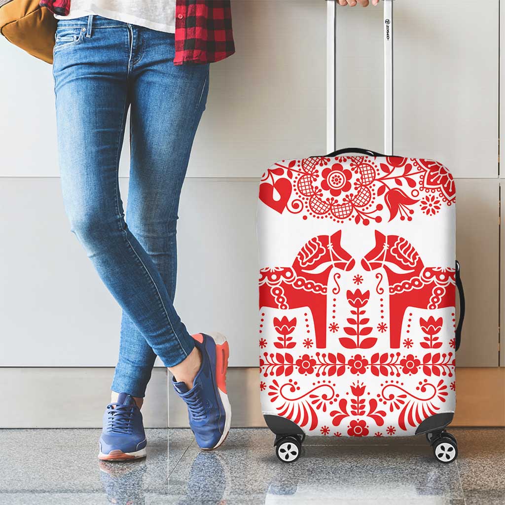 Sweden Dalecarlian Horse Luggage Cover Floral Folk Pattern White Version LT18
