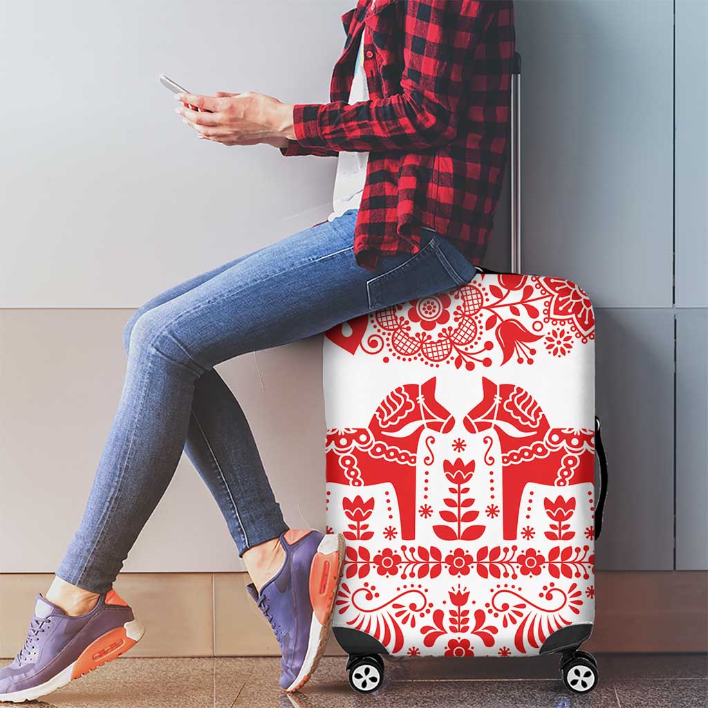 Sweden Dalecarlian Horse Luggage Cover Floral Folk Pattern White Version LT18