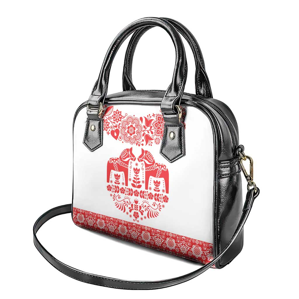 Sweden Dalecarlian Horse Shoulder Handbag Floral Folk Pattern White Version LT18