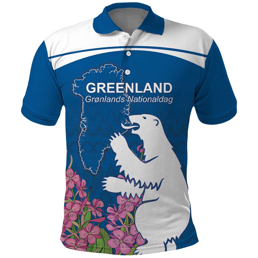 Personalized Greenland National Day Polo Shirt Polar Bear With Dwarf Fireweed LT18