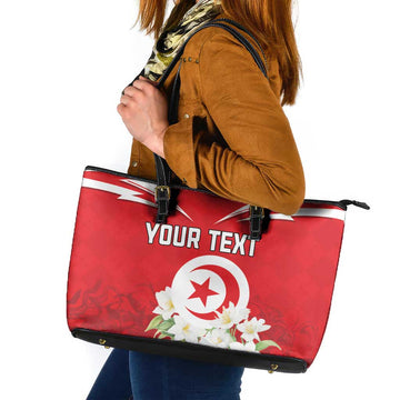 Personalized Tunisia Leather Tote Bag Jasmine Flower and Emblem LT18
