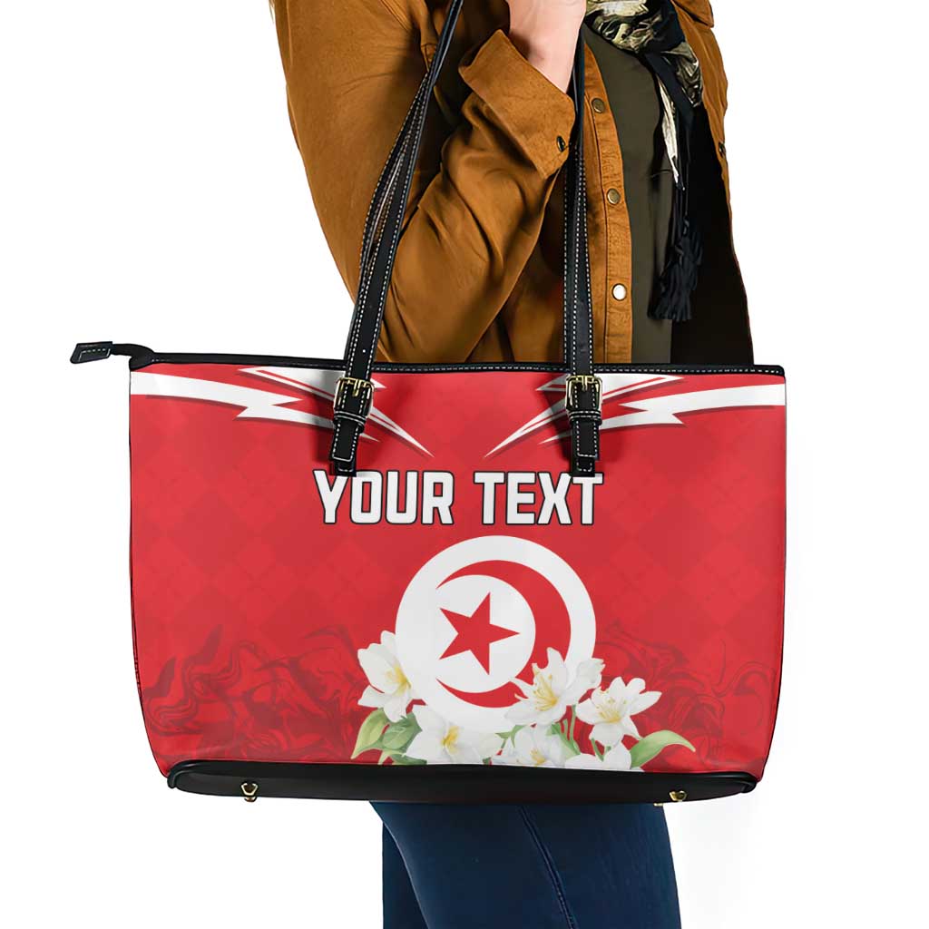 Personalized Tunisia Leather Tote Bag Jasmine Flower and Emblem LT18