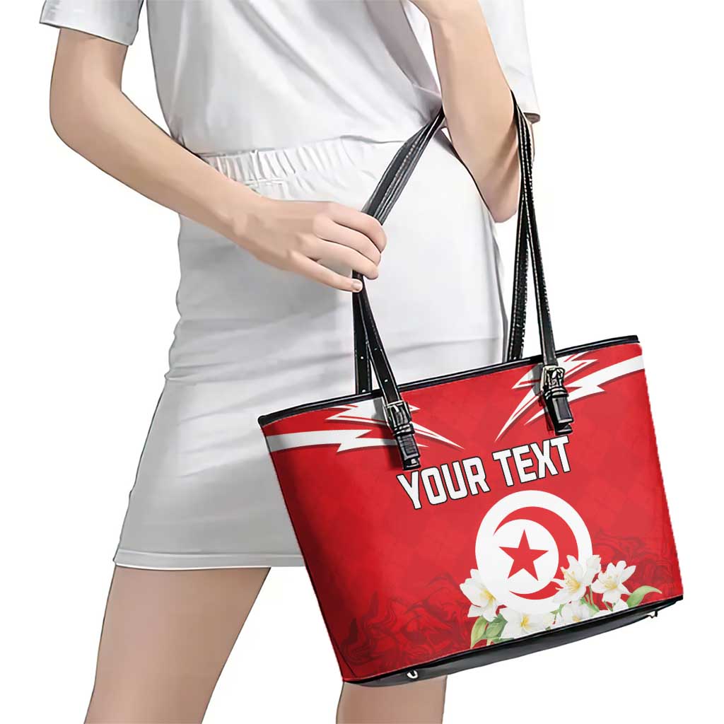 Personalized Tunisia Leather Tote Bag Jasmine Flower and Emblem LT18