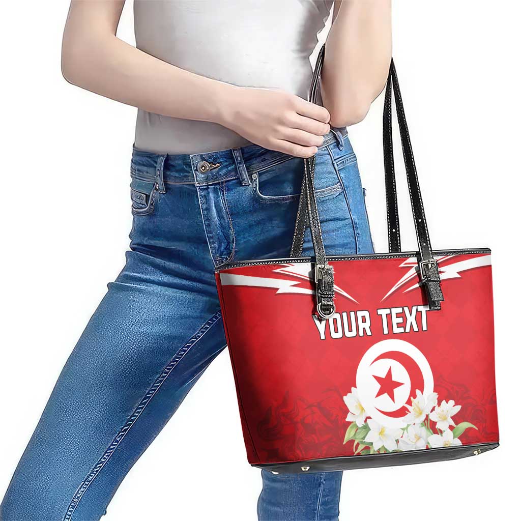 Personalized Tunisia Leather Tote Bag Jasmine Flower and Emblem LT18