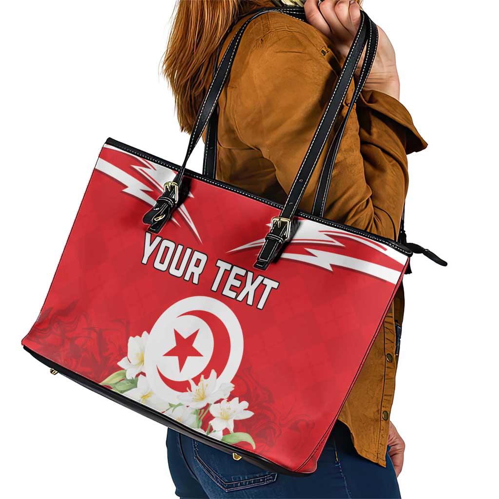 Personalized Tunisia Leather Tote Bag Jasmine Flower and Emblem LT18