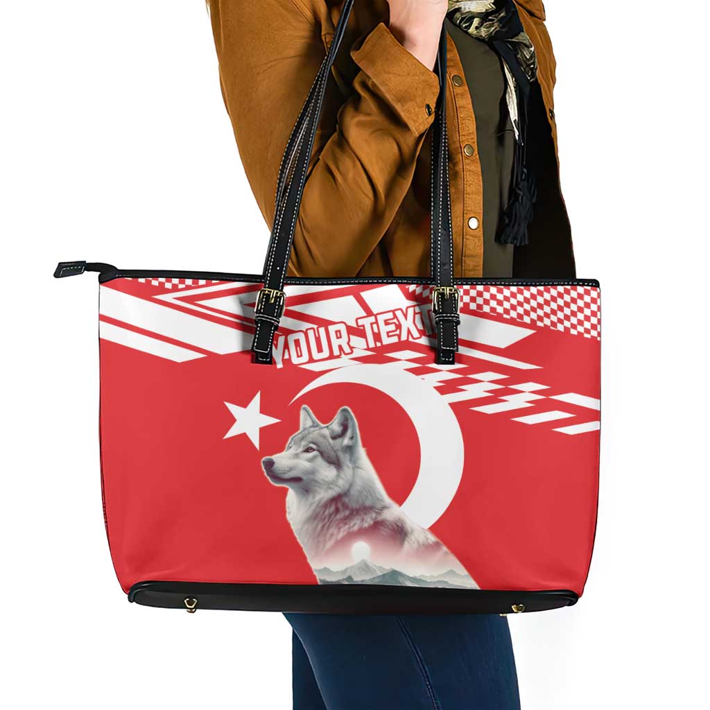 Personalized Gray Wolf Turkey Leather Tote Bag Turkish Mountain LT18