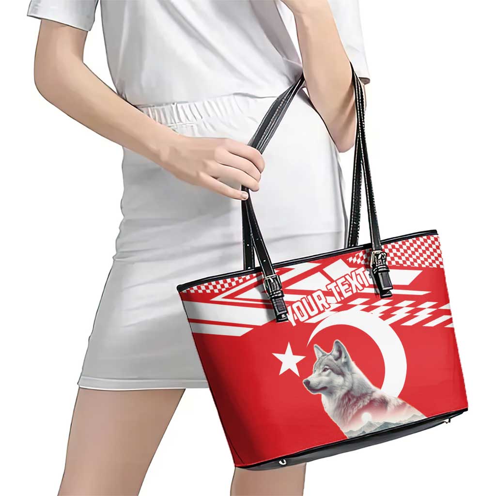 Personalized Gray Wolf Turkey Leather Tote Bag Turkish Mountain LT18