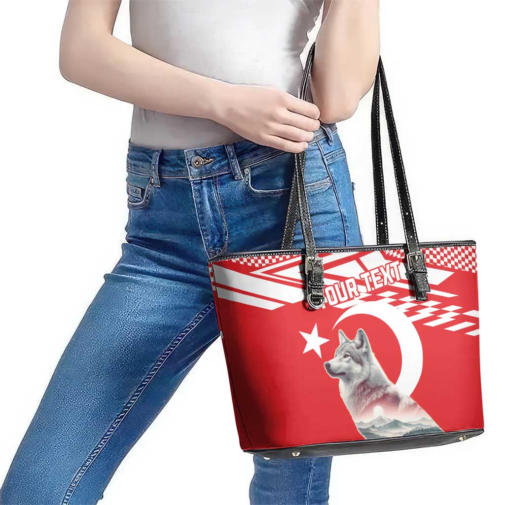 Personalized Gray Wolf Turkey Leather Tote Bag Turkish Mountain LT18