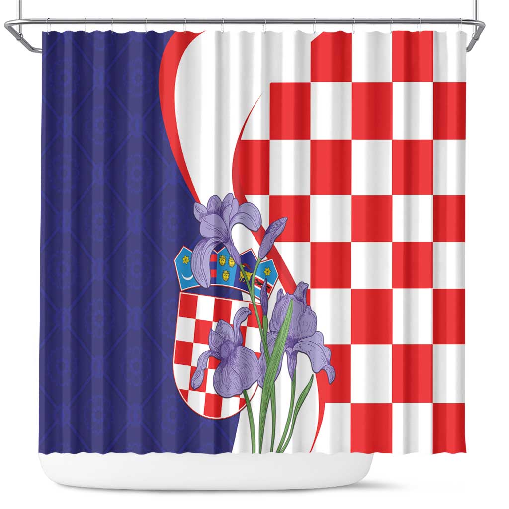 Croatia Hrvatska Checkerboard Shower Curtain Coat Of Arms With Iris Croatica LT18