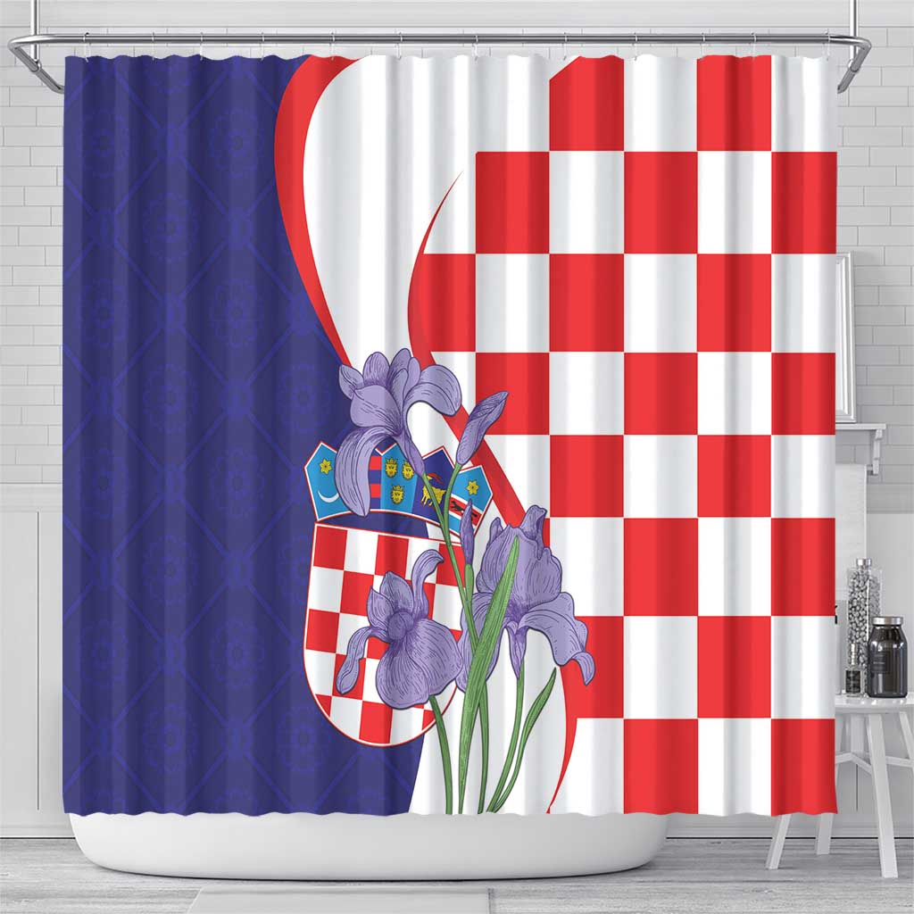 Croatia Hrvatska Checkerboard Shower Curtain Coat Of Arms With Iris Croatica LT18