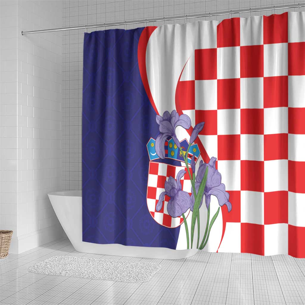 Croatia Hrvatska Checkerboard Shower Curtain Coat Of Arms With Iris Croatica LT18