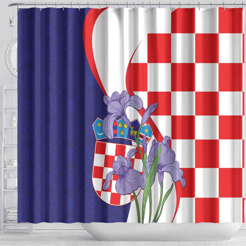 Croatia Hrvatska Checkerboard Shower Curtain Coat Of Arms With Iris Croatica LT18