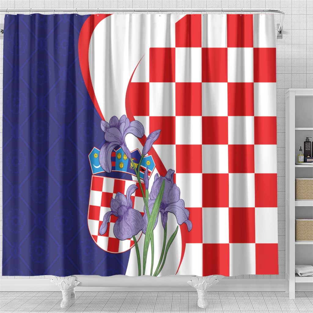 Croatia Hrvatska Checkerboard Shower Curtain Coat Of Arms With Iris Croatica LT18