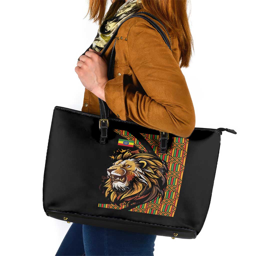 Ethiopia Leather Tote Bag Ethiopian Lion Style Pattern LT18