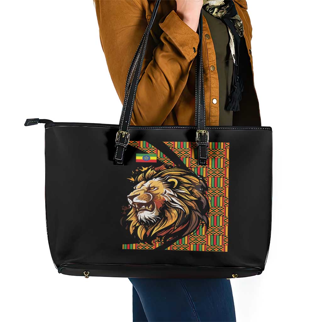 Ethiopia Leather Tote Bag Ethiopian Lion Style Pattern LT18