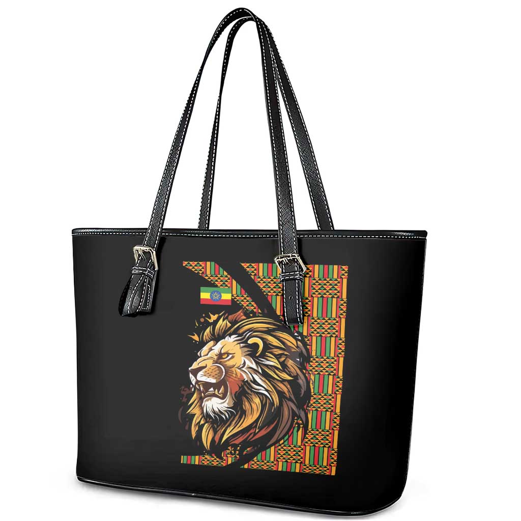 Ethiopia Leather Tote Bag Ethiopian Lion Style Pattern LT18