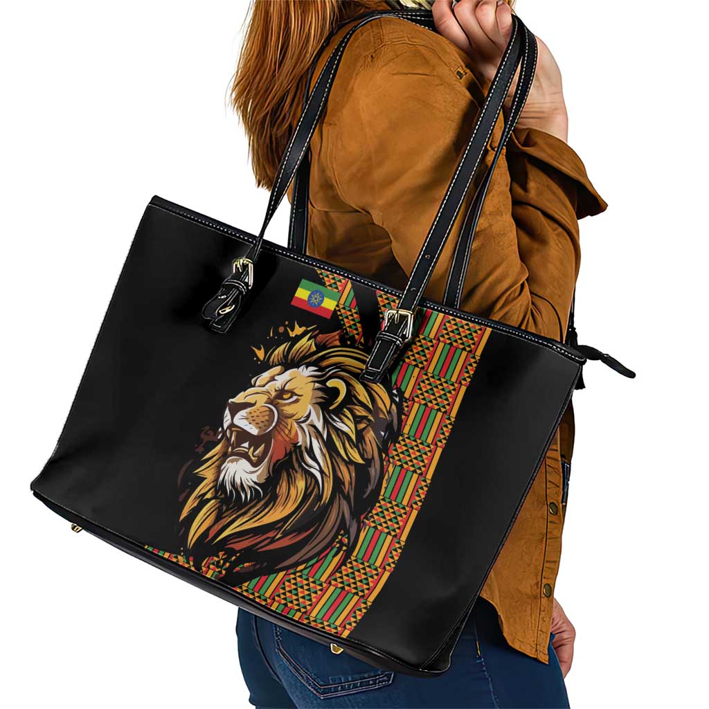 Ethiopia Leather Tote Bag Ethiopian Lion Style Pattern LT18
