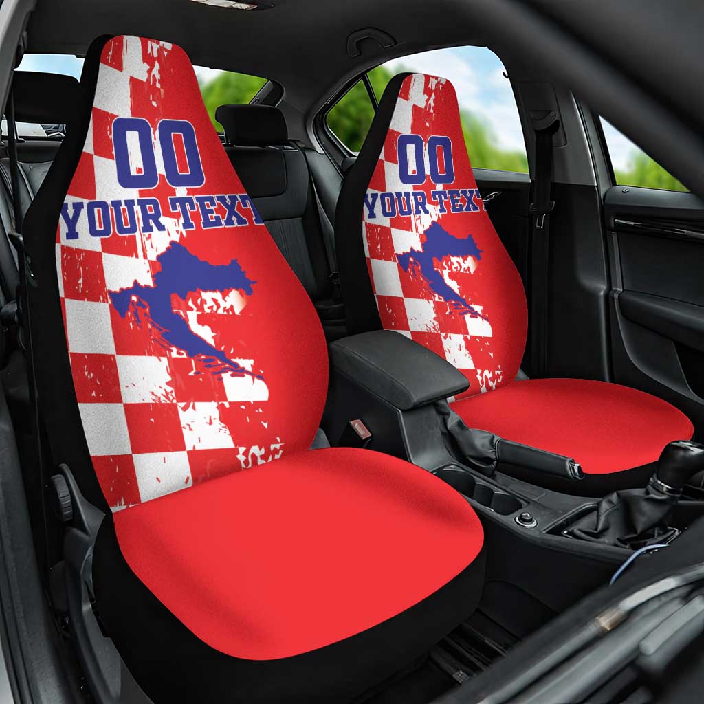 Custom Croatia Independence Day Car Seat Cover Grunge Checkerboard Patterns With Map LT18