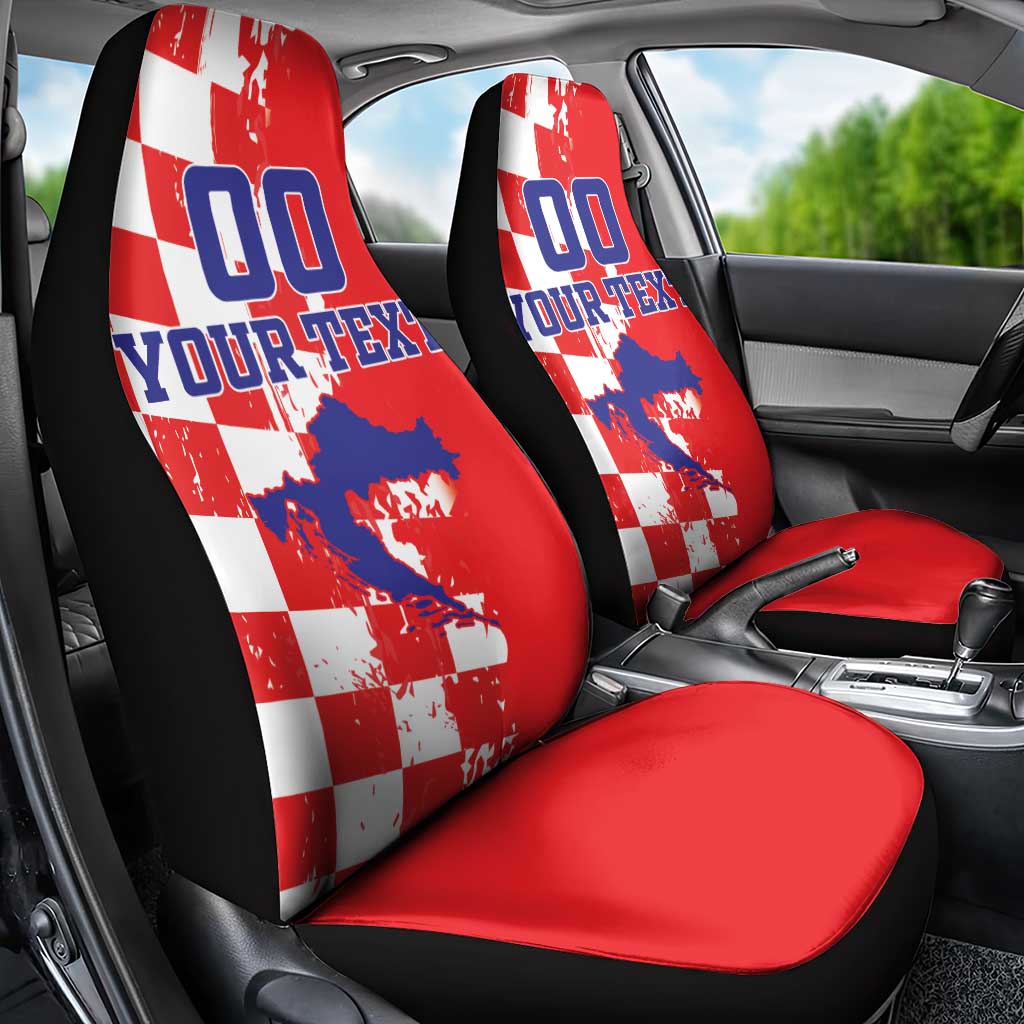Custom Croatia Independence Day Car Seat Cover Grunge Checkerboard Patterns With Map LT18