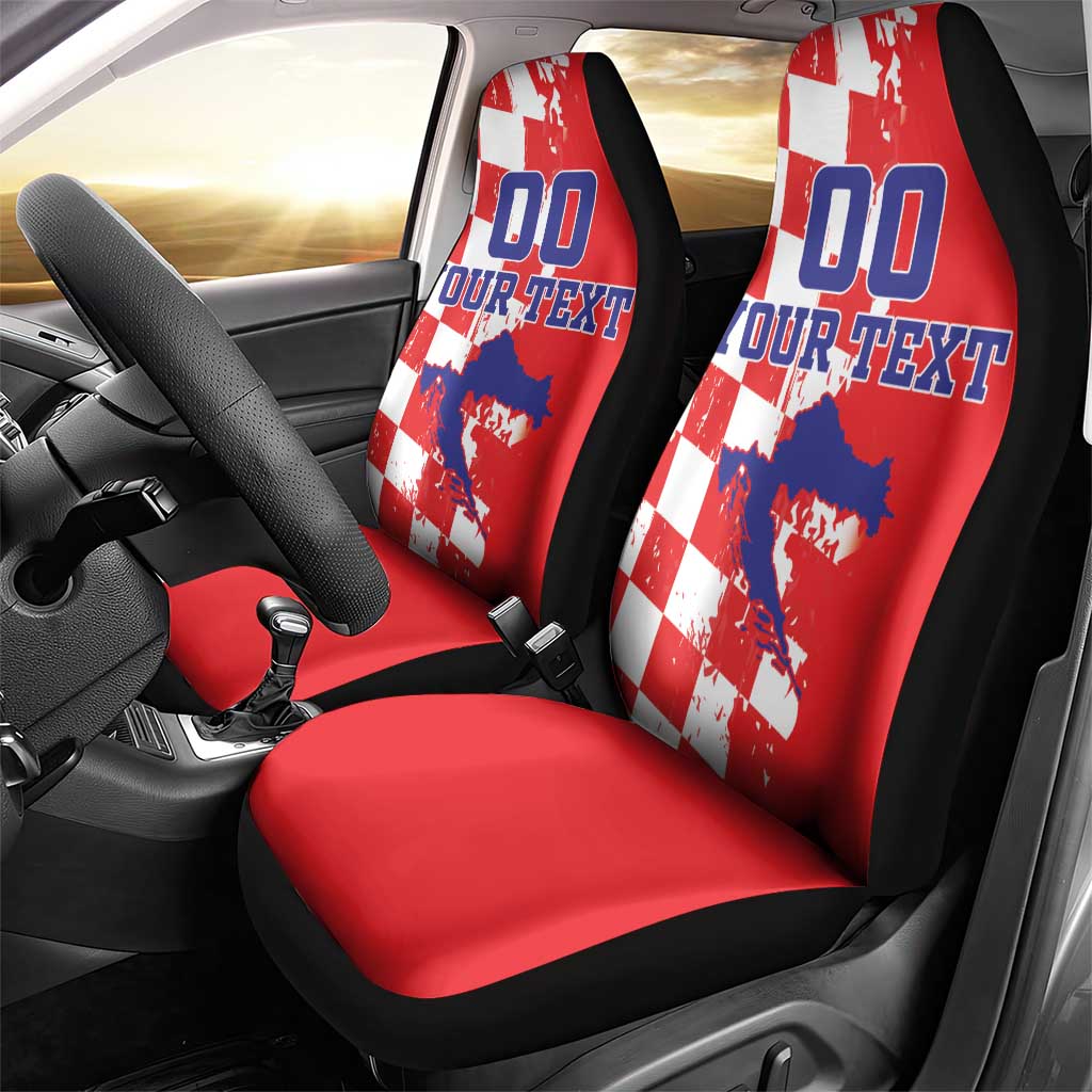 Custom Croatia Independence Day Car Seat Cover Grunge Checkerboard Patterns With Map LT18