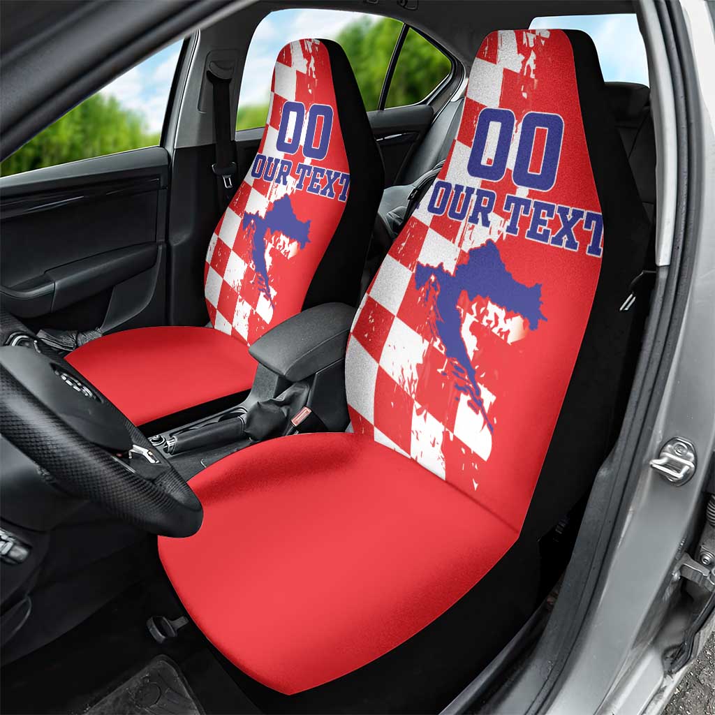 Custom Croatia Independence Day Car Seat Cover Grunge Checkerboard Patterns With Map LT18