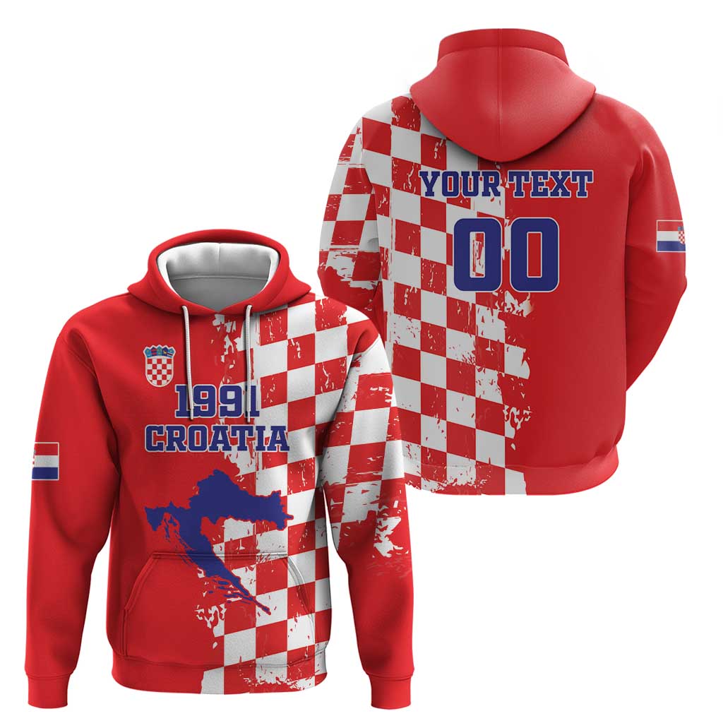 Custom Croatia Independence Day Hoodie Grunge Checkerboard Patterns With Map LT18