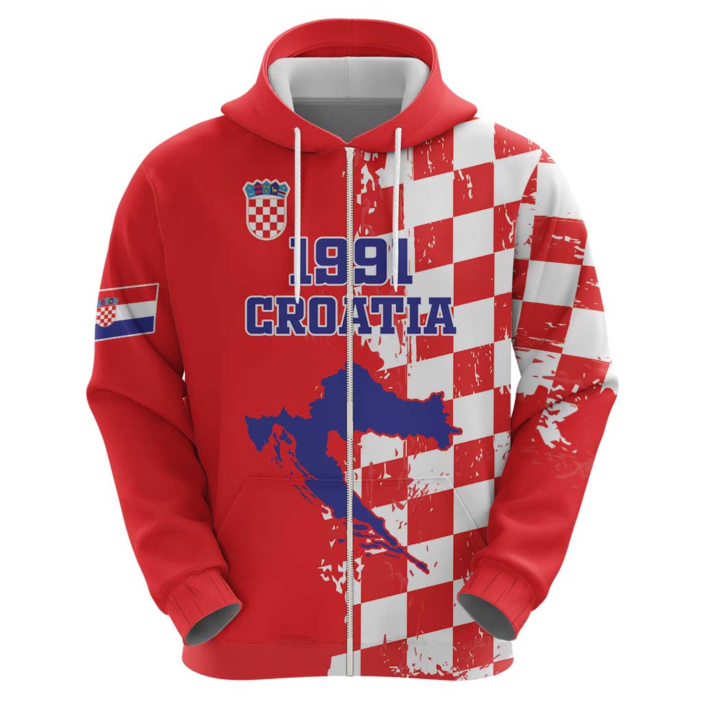 Custom Croatia Independence Day Hoodie Grunge Checkerboard Patterns With Map LT18