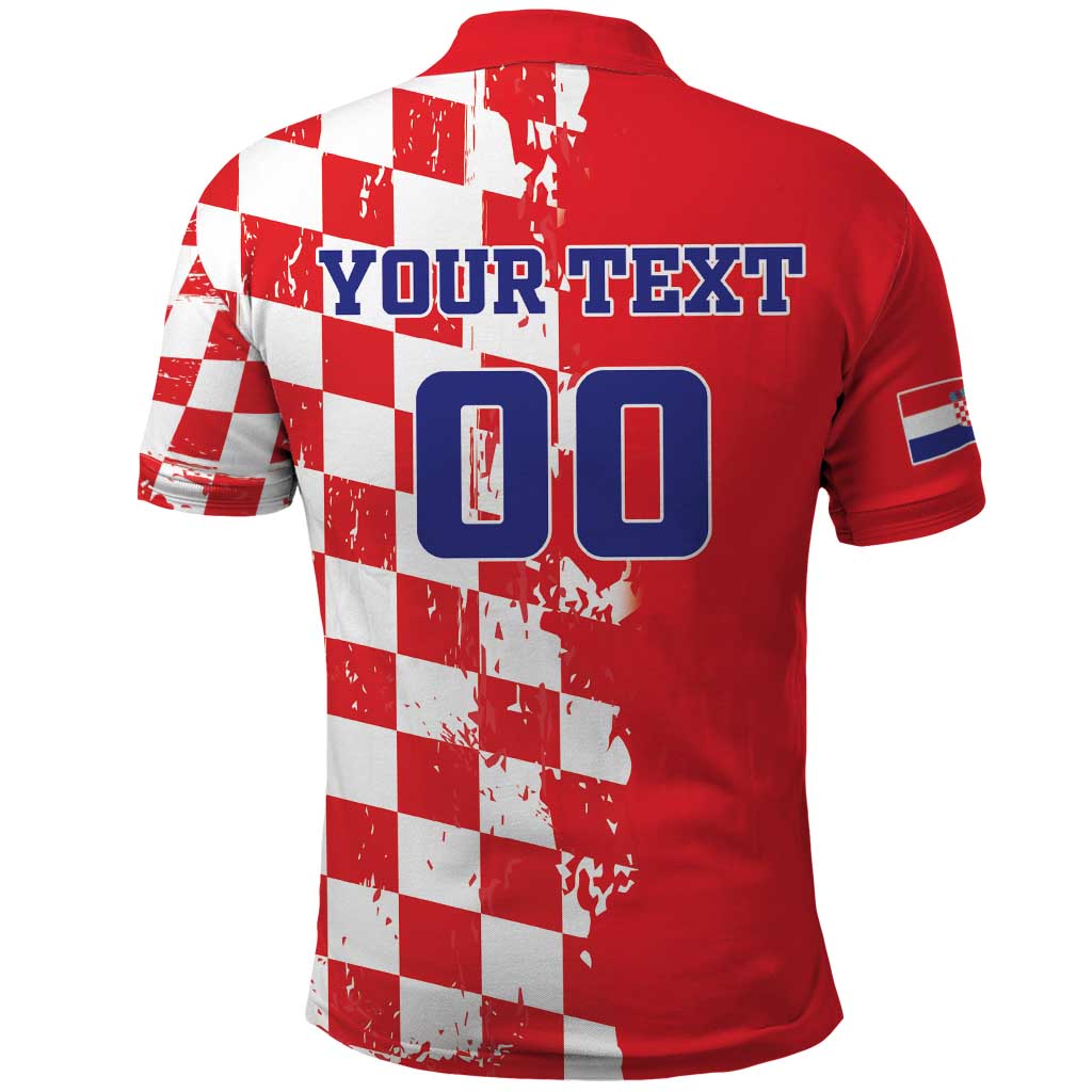 Custom Croatia Independence Day Polo Shirt Grunge Checkerboard Patterns With Map LT18