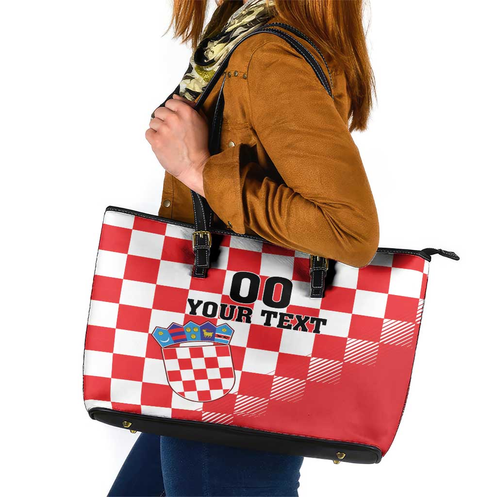 Custom Croatia Checkerboard Leather Tote Bag With Coat Of Arms LT18