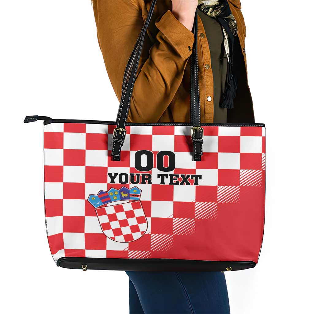 Custom Croatia Checkerboard Leather Tote Bag With Coat Of Arms LT18