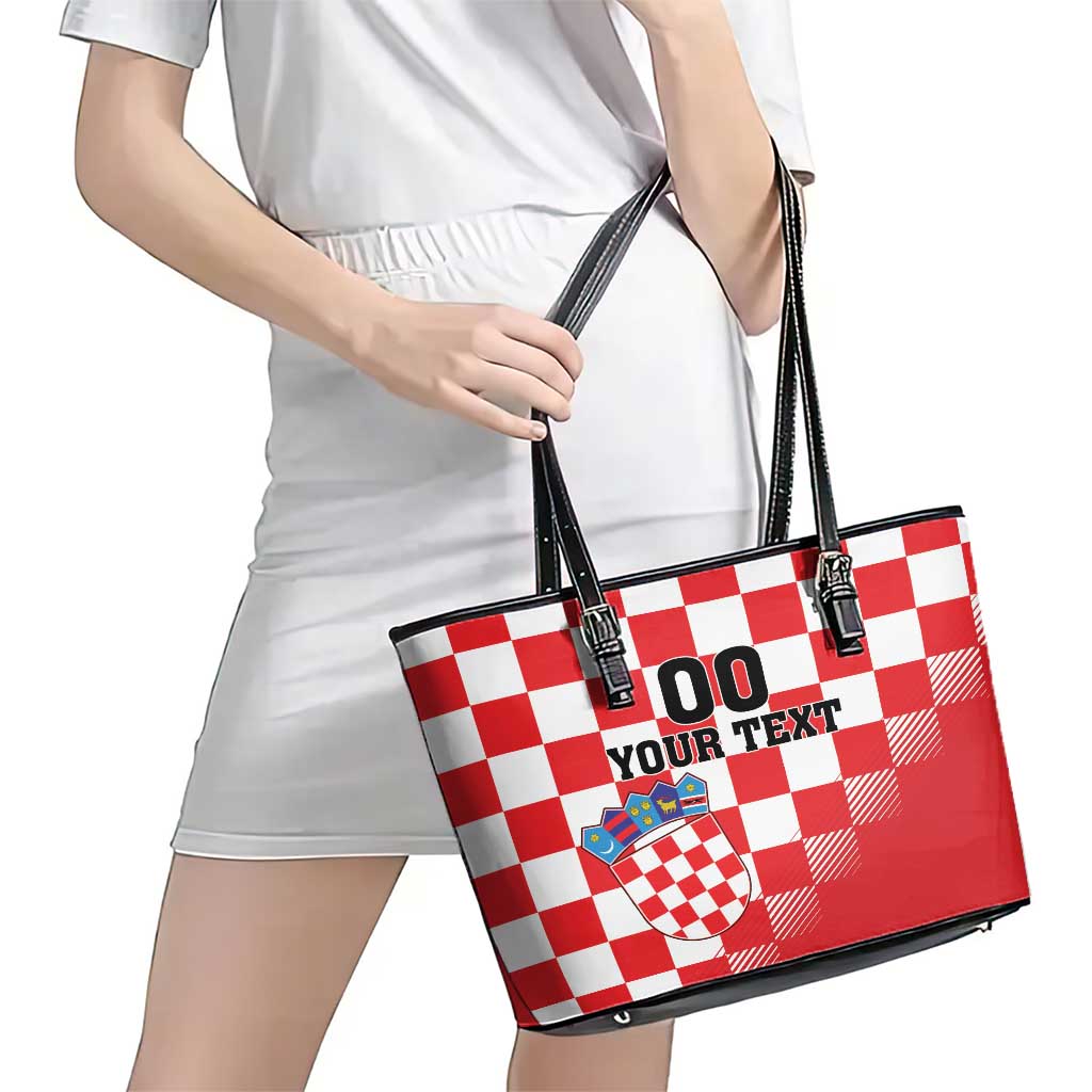 Custom Croatia Checkerboard Leather Tote Bag With Coat Of Arms LT18