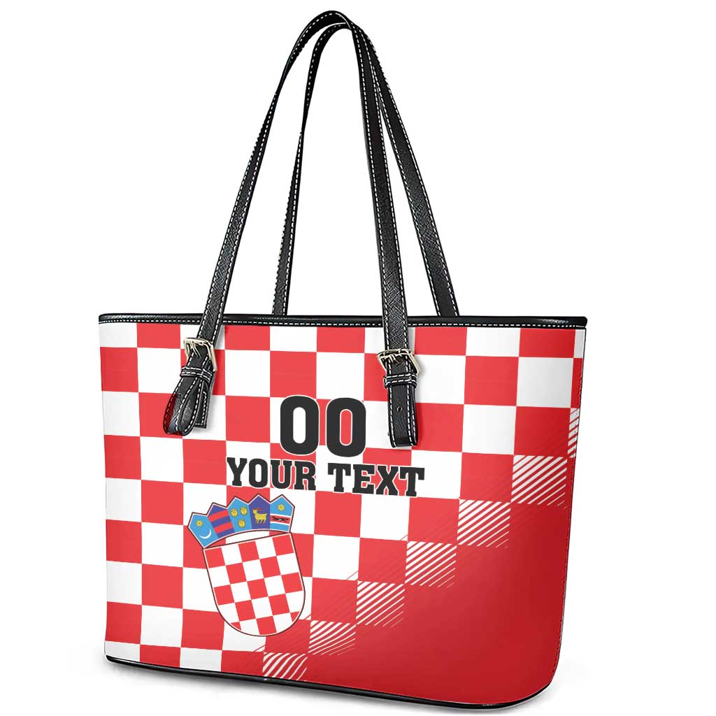 Custom Croatia Checkerboard Leather Tote Bag With Coat Of Arms LT18