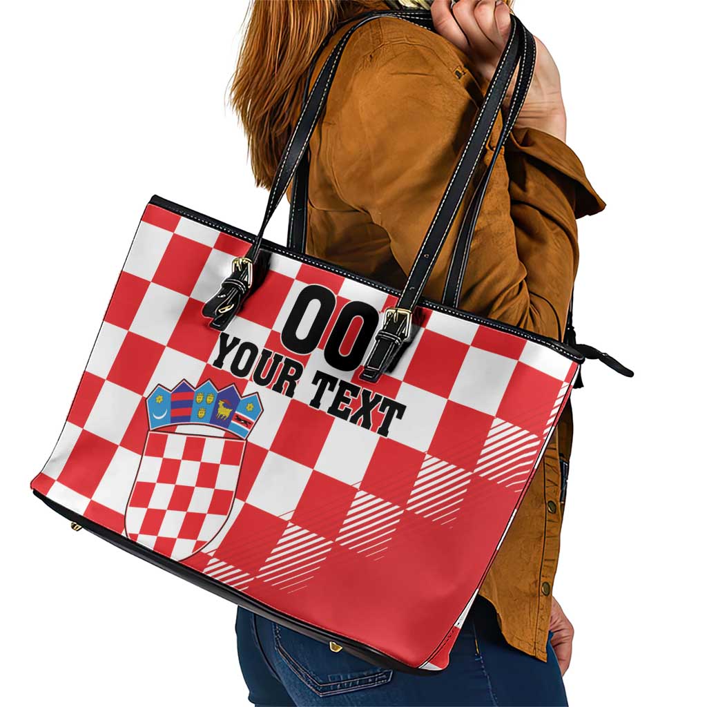 Custom Croatia Checkerboard Leather Tote Bag With Coat Of Arms LT18