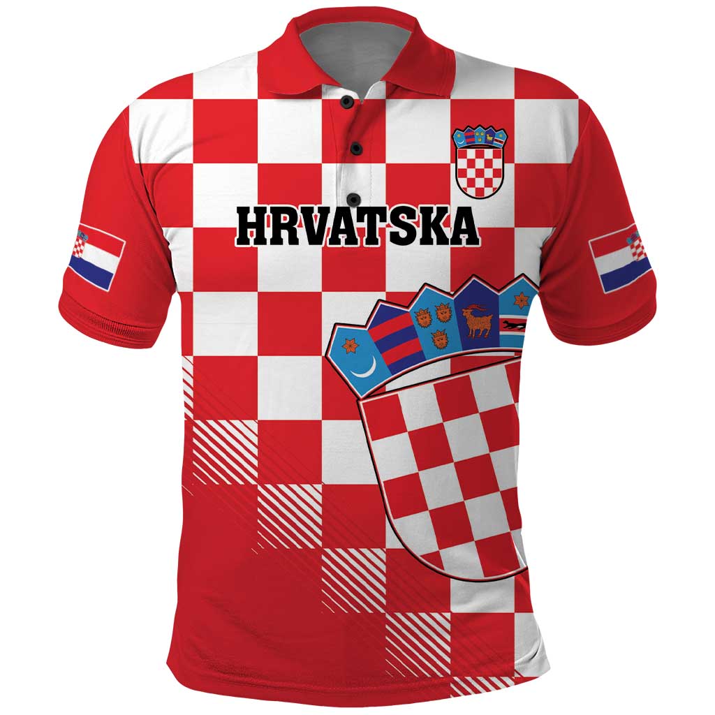 Custom Croatia Checkerboard Polo Shirt With Coat Of Arms LT18