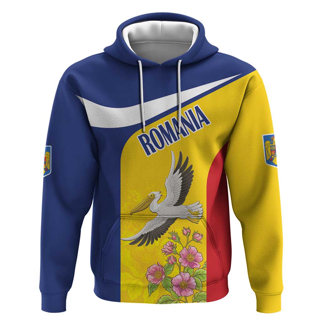 Personalized Romania Great White Pelican Hoodie With Rosa Canina LT18