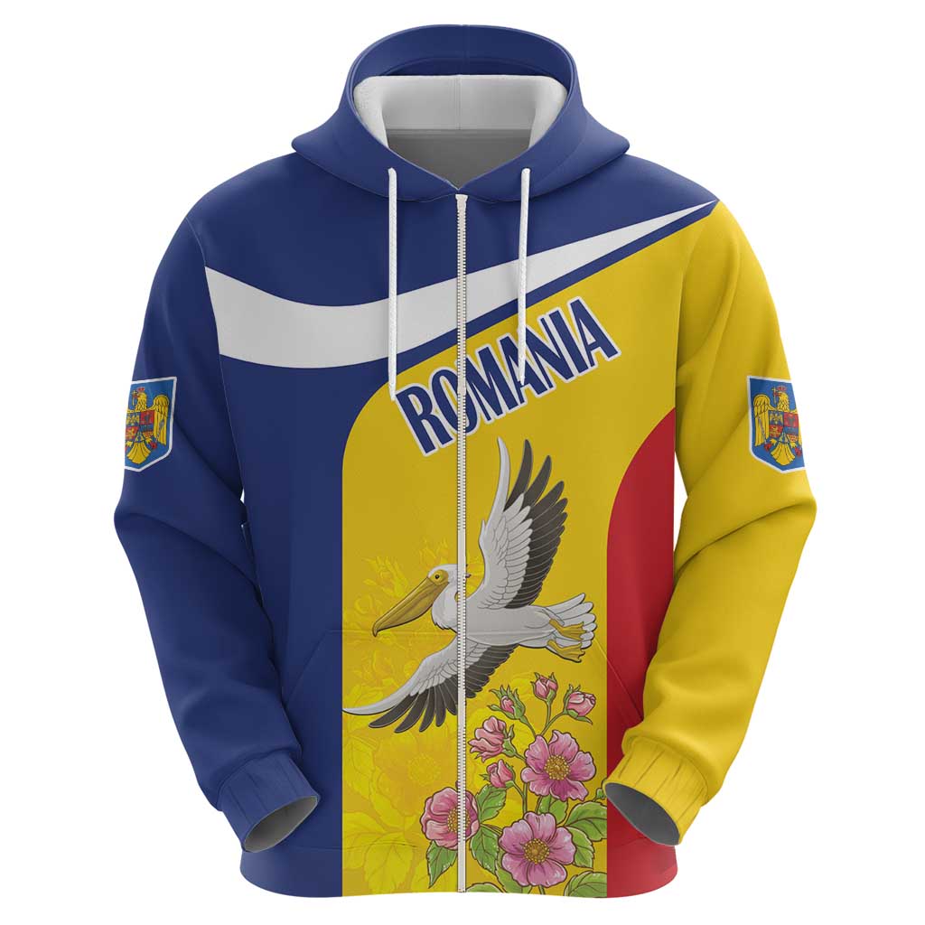 Personalized Romania Great White Pelican Hoodie With Rosa Canina LT18